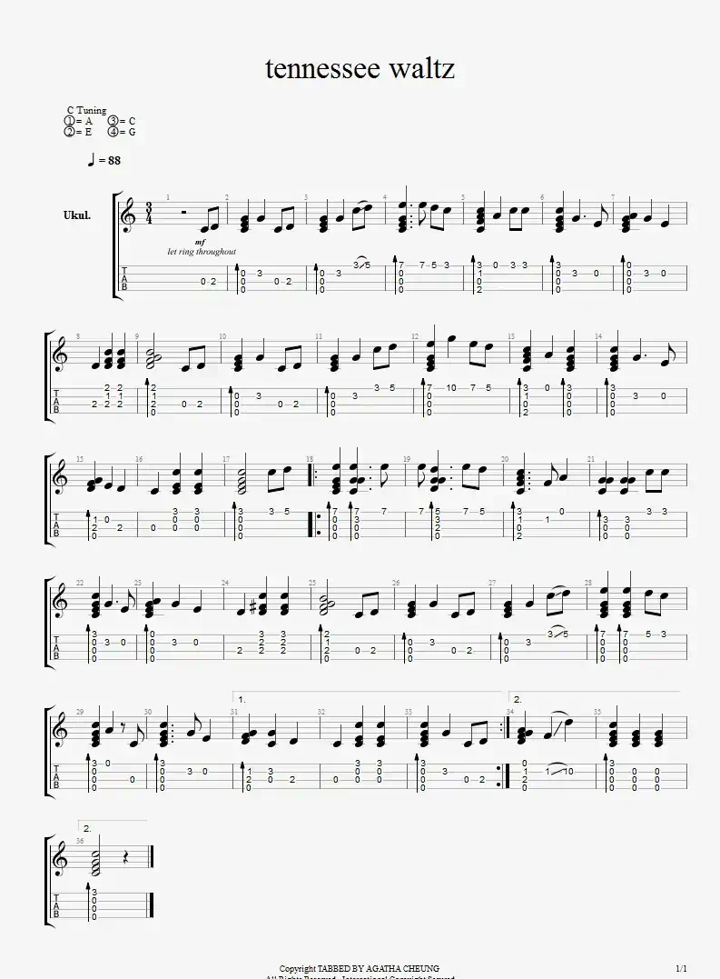 TENNESSEE WALTZ（田纳西的华尔滋）（尤克里里指弹独奏）