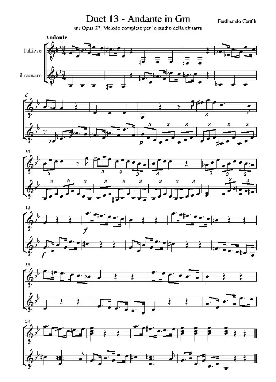 Metodo Completo Op.27-3（古典吉他二重奏练习·13）