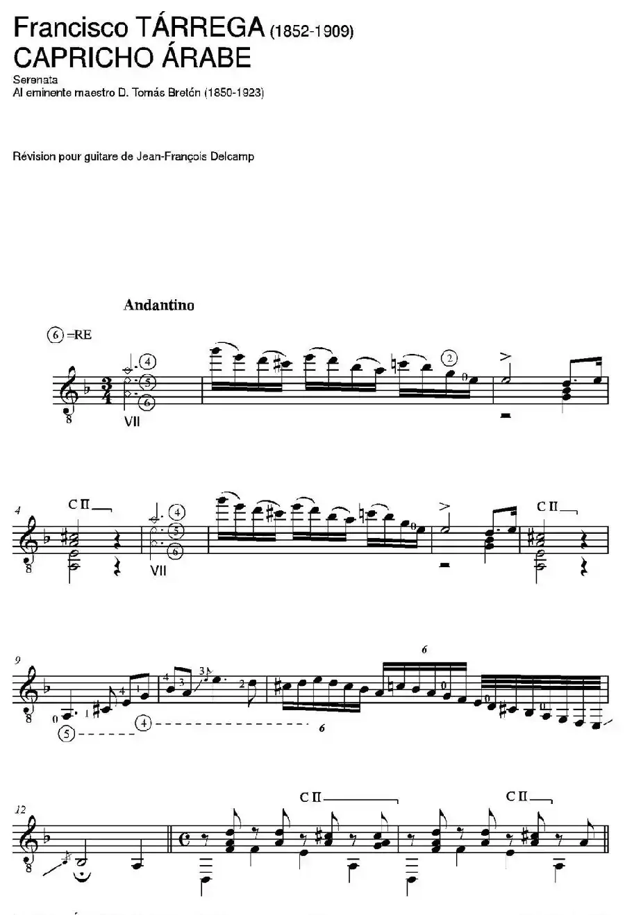 CAPRICHO ARABE(Serenata AI eminente maestro D. Tomas Breton)（古典吉他）