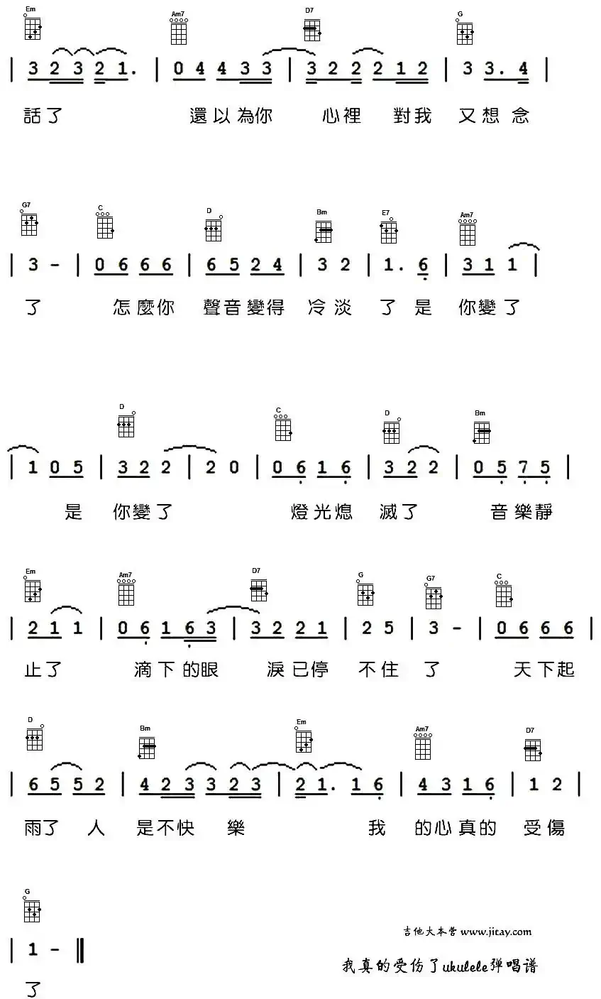 我真的受伤了（尤克里里谱）