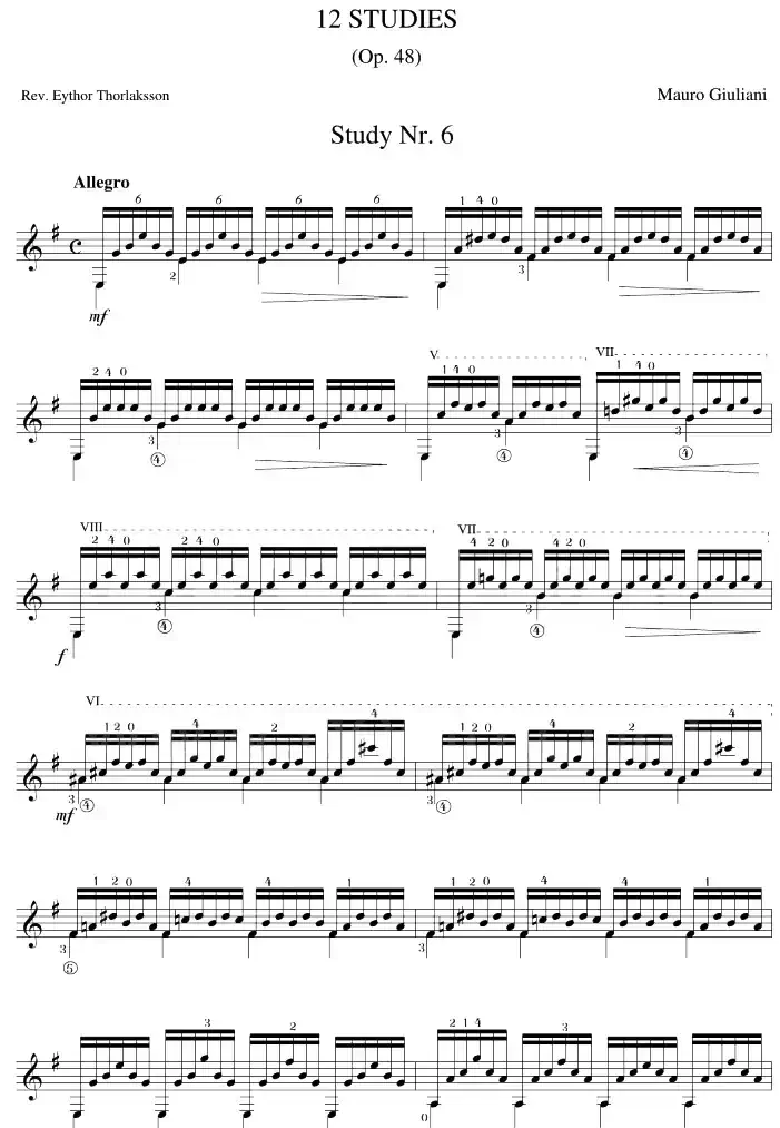 Mauro Giuliani《12 Studies,Op.48》（STUDY 6）