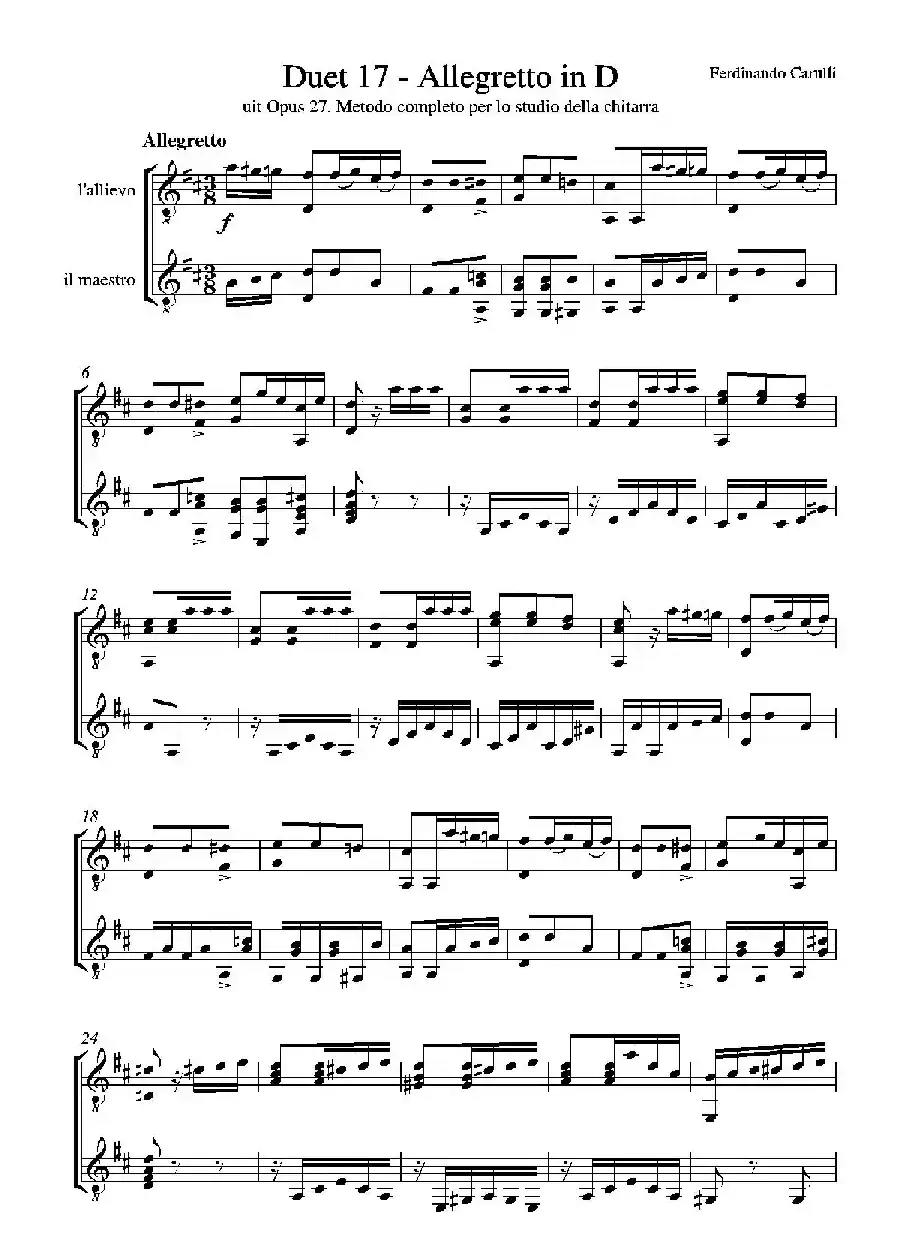 Metodo Completo Op.27-3（古典吉他二重奏练习·17）