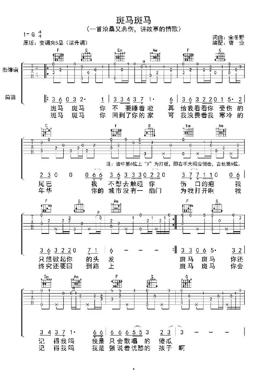 斑马斑马（指弹谱、曹业编配版）