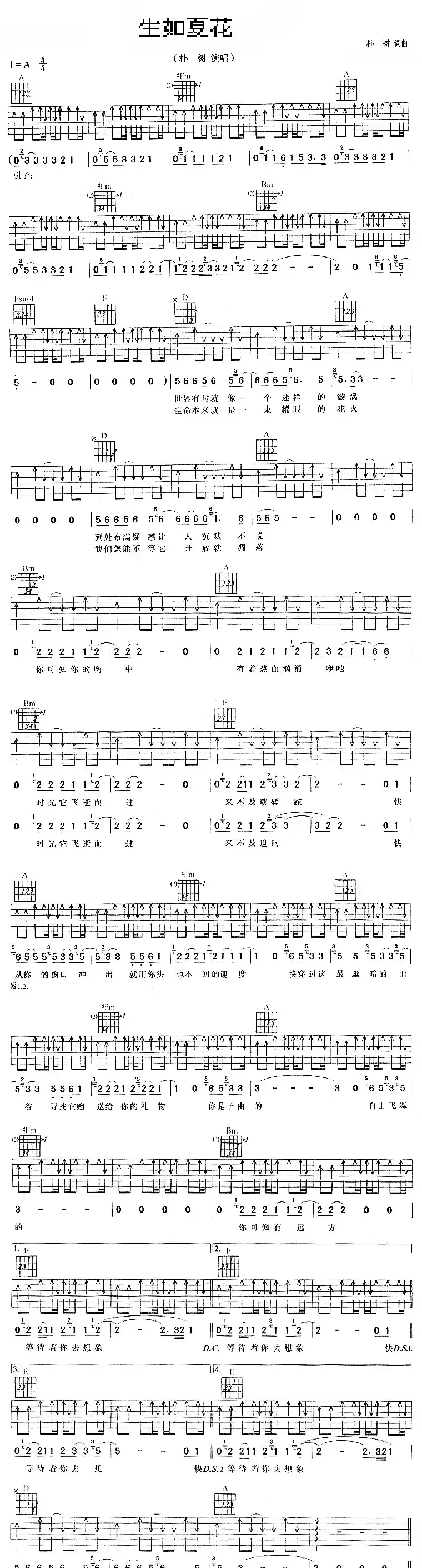 生如夏花(朴树词 朴树曲)