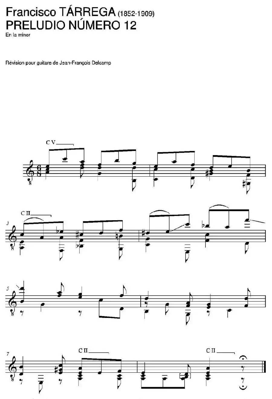 PRELUDIO NUMERO 12(En la minor)（古典吉他）
