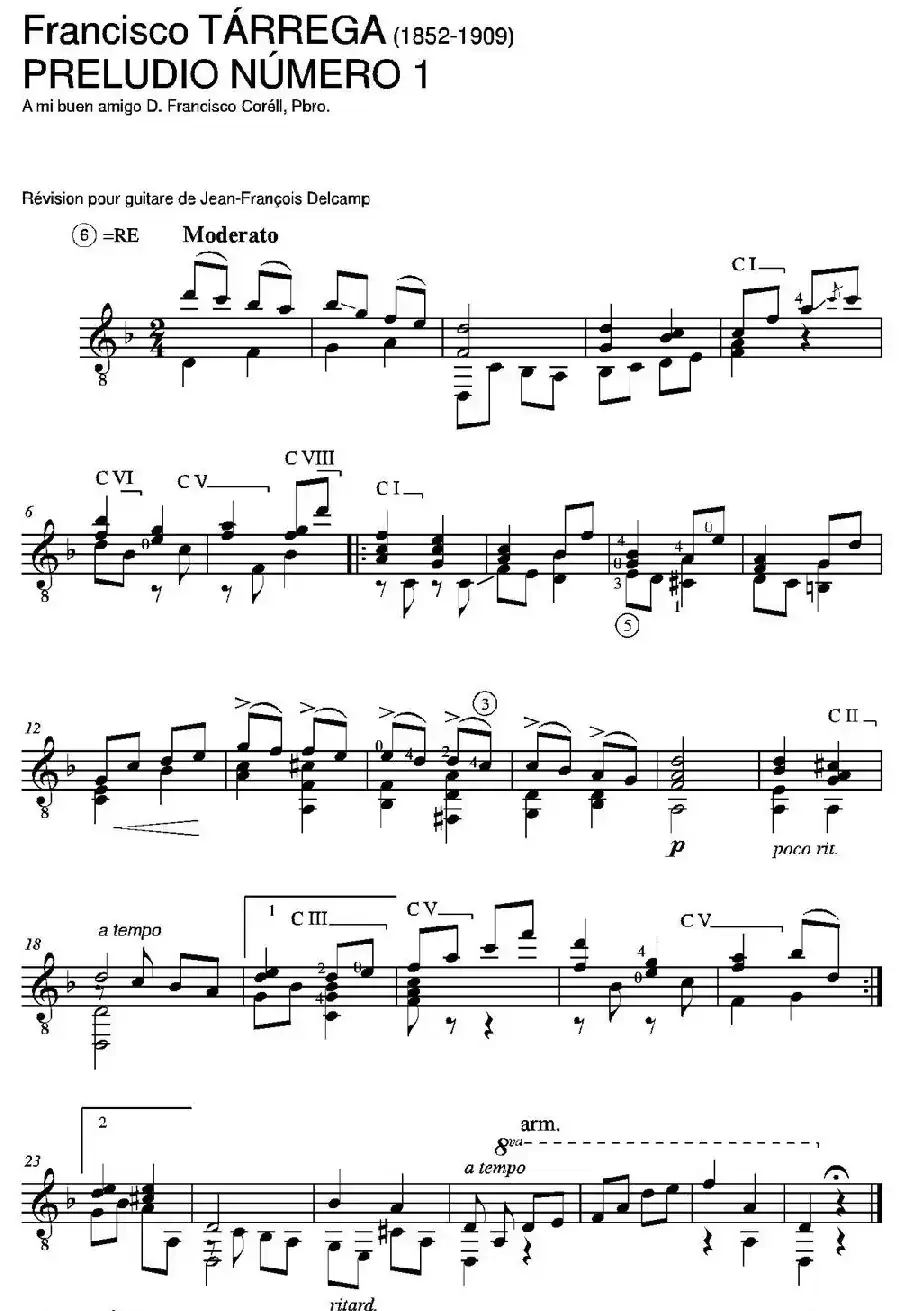 PRELUDIO NUMERO 1(A mi buen amigo D.Francisco CorellPbro.)（古典吉他）