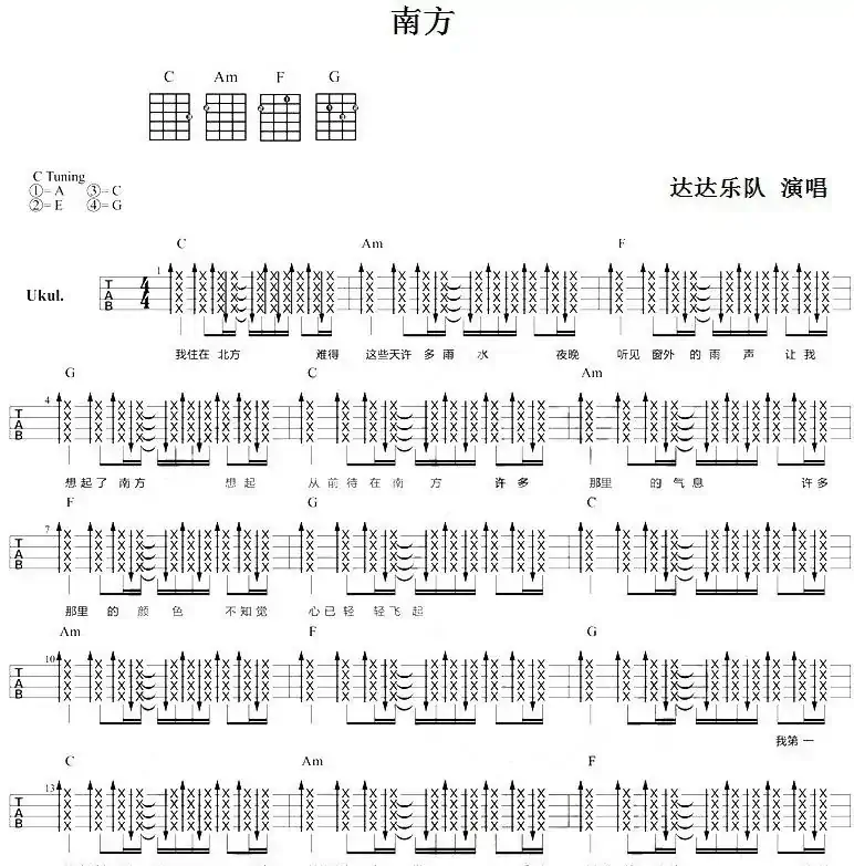 南方（尤克里里弹唱谱）