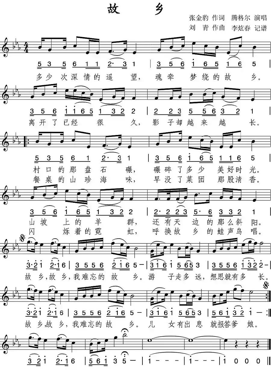 故乡(张金豹词 刘青曲)