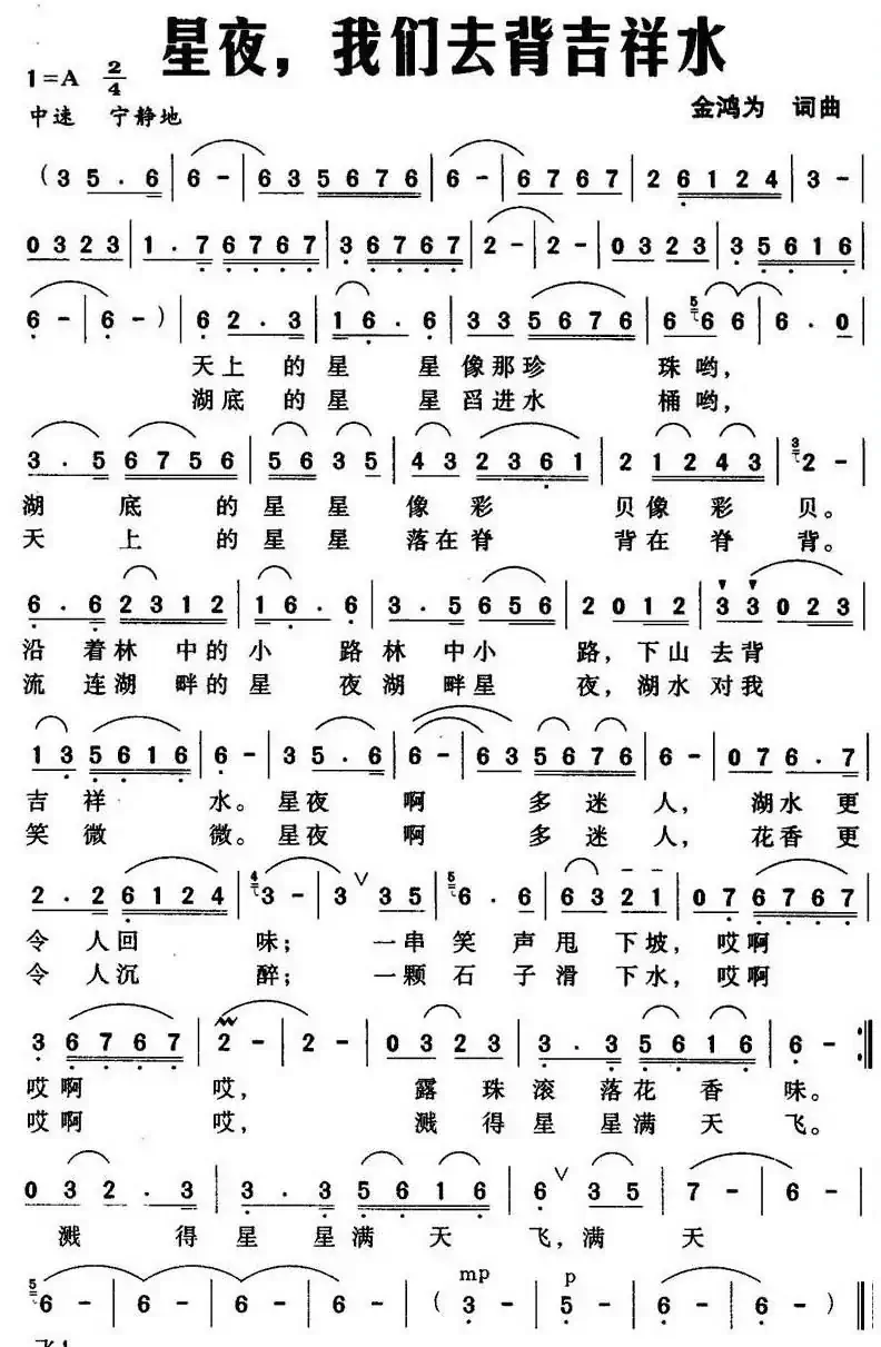 星夜,我们去背吉祥水(金鸿为词曲)