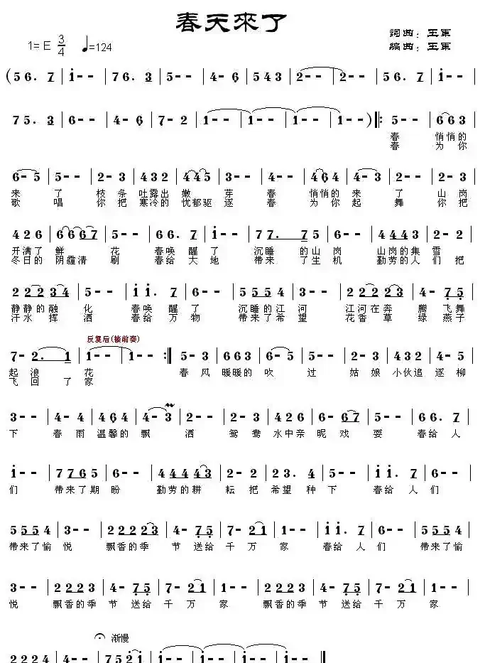 春天来了（王军词曲）