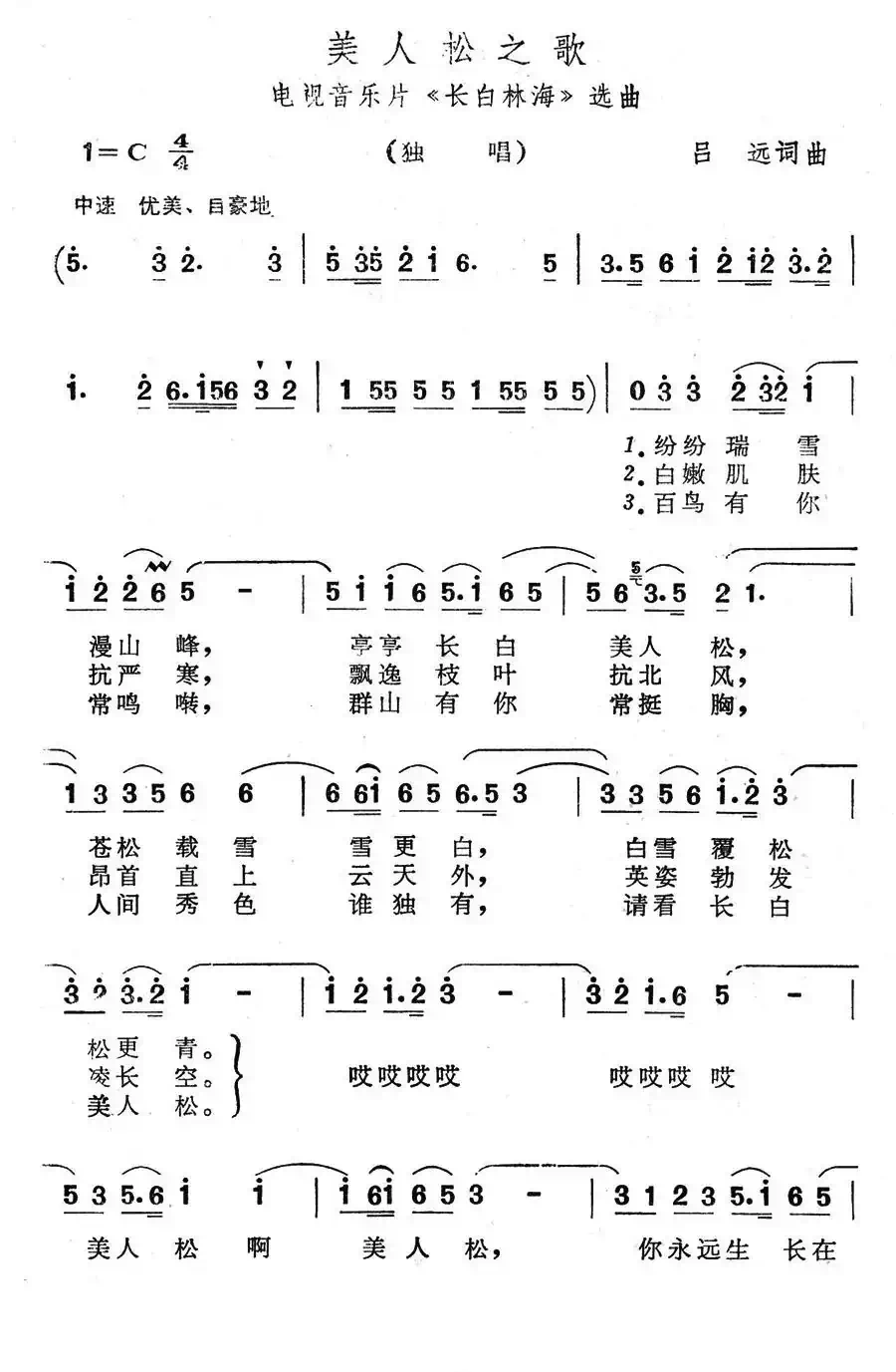 美人松之歌(电视音乐片《长白林海》选曲)