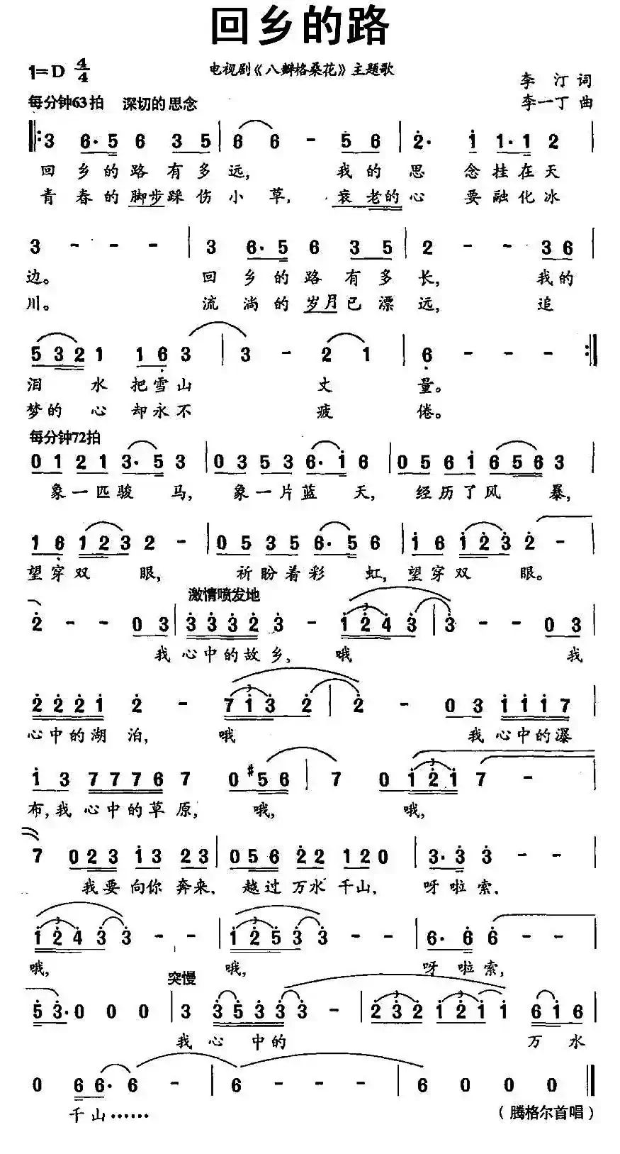 回乡的路（电视剧《八瓣格桑花》主题歌）