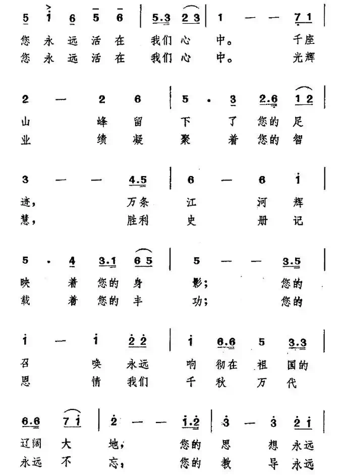 毛主席永远活在我们心中（晨枫、白翎词 彦克曲）