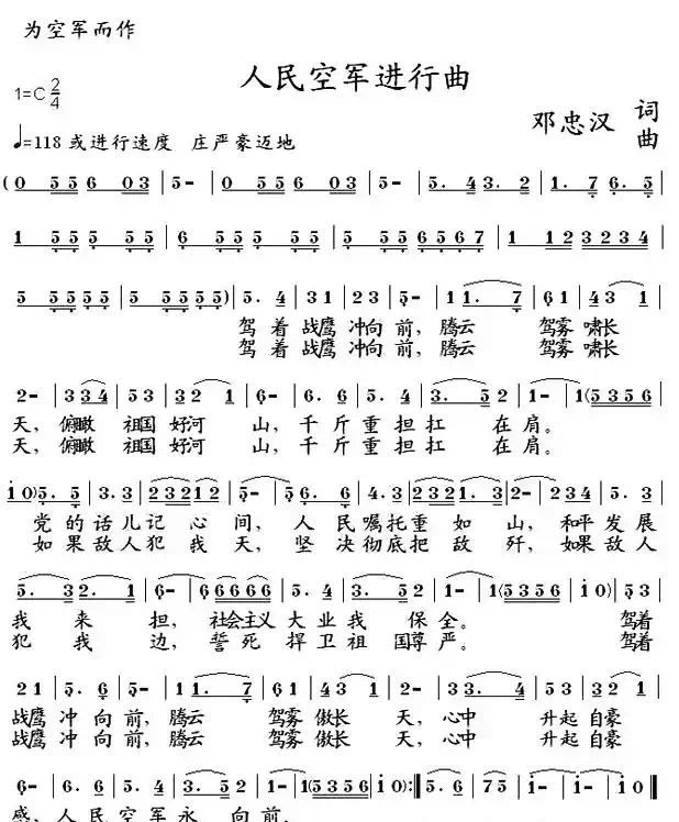 人民空军进行曲(邓忠汉词曲)