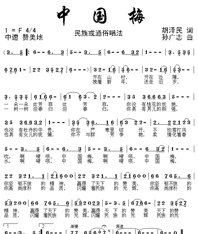 中国梅(胡泽民词 孙广志曲)