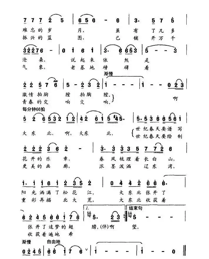 大东北（张枚同词 修骏曲）