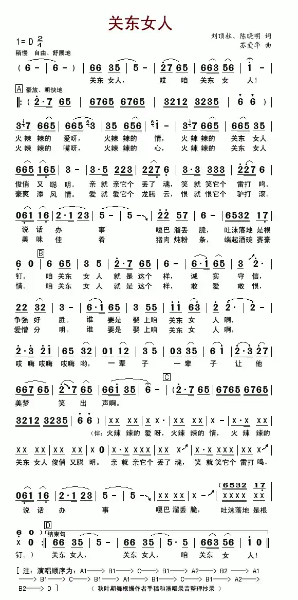 关东女人（刘顶柱、陈晓明词 苏爱华曲）