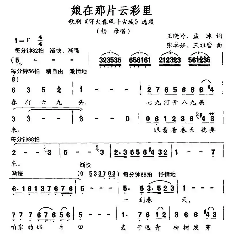 娘在那片云彩里（歌剧《野火春风斗古城》杨母唱段）