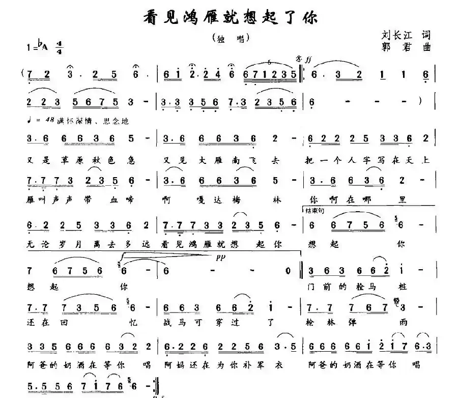 看见鸿雁就想起了你（刘长江词 郭君曲）