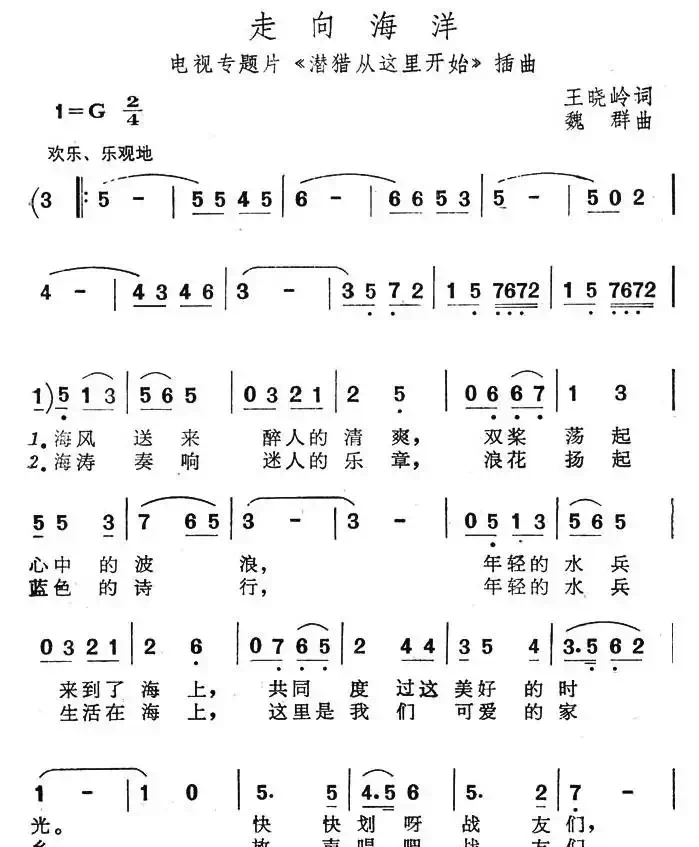 走向海洋（电视专题片《潜猎从这里开始》插曲）