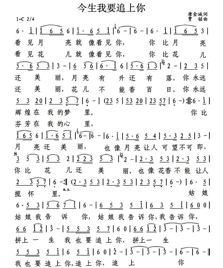 今生我要追上你 （唐金城词 贾铭曲）