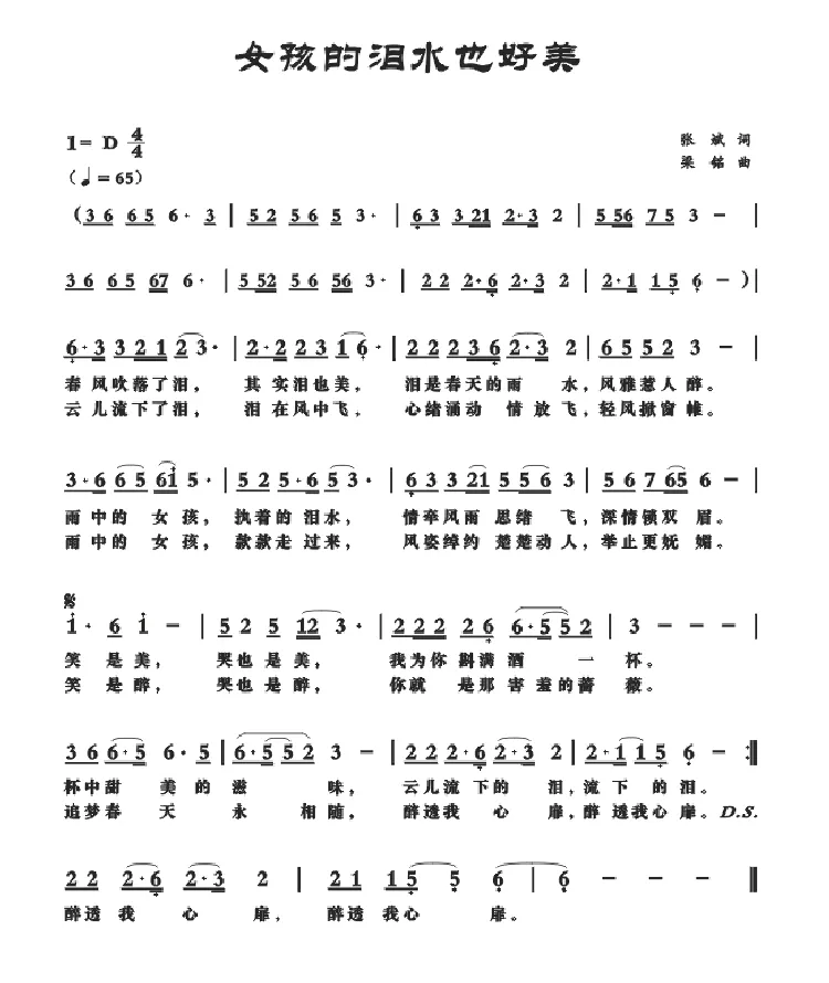女孩的泪水也好美（张斌词，梁铭曲，演唱：影儿）