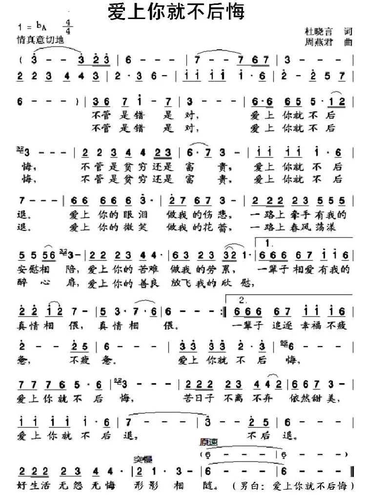 爱上你就不后悔（杜晓言词 周燕君曲）