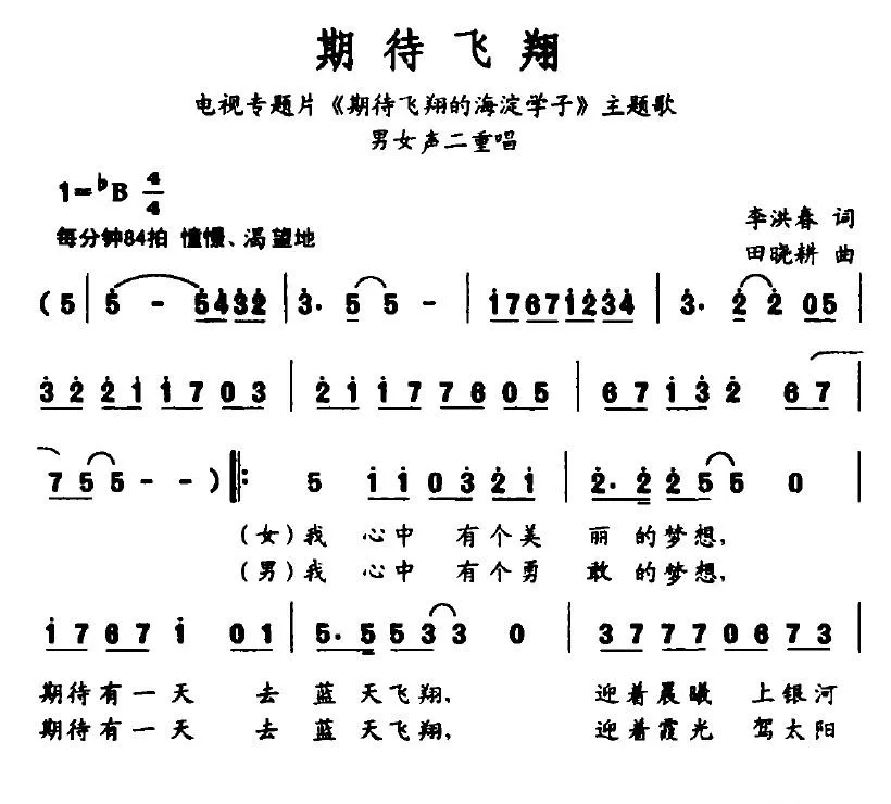 期待飞翔（电视专题片《期待飞翔的海淀学子》主题歌）