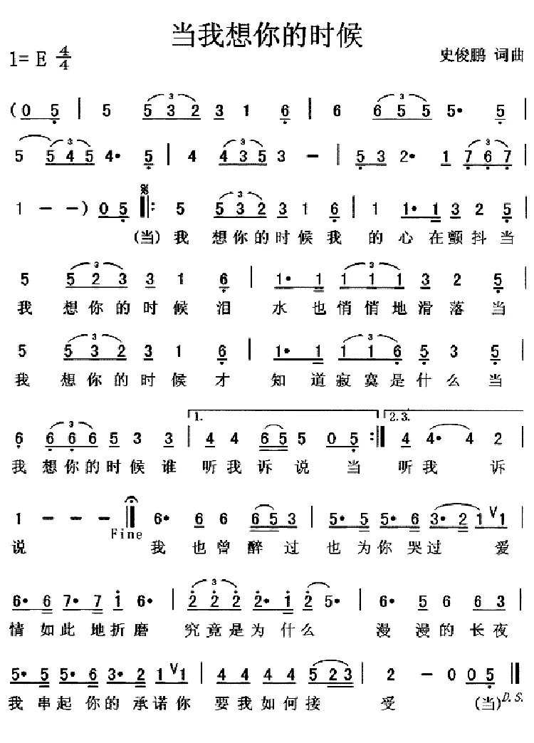 当我想你的时候（史俊鹏词曲）