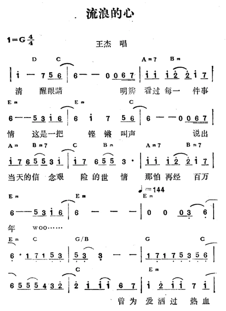 流浪的心（佚名词曲、王杰演唱版）