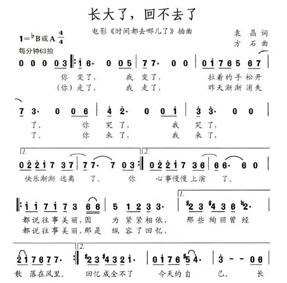 长大了，回不去了（电影《时间都去哪儿了》插曲）