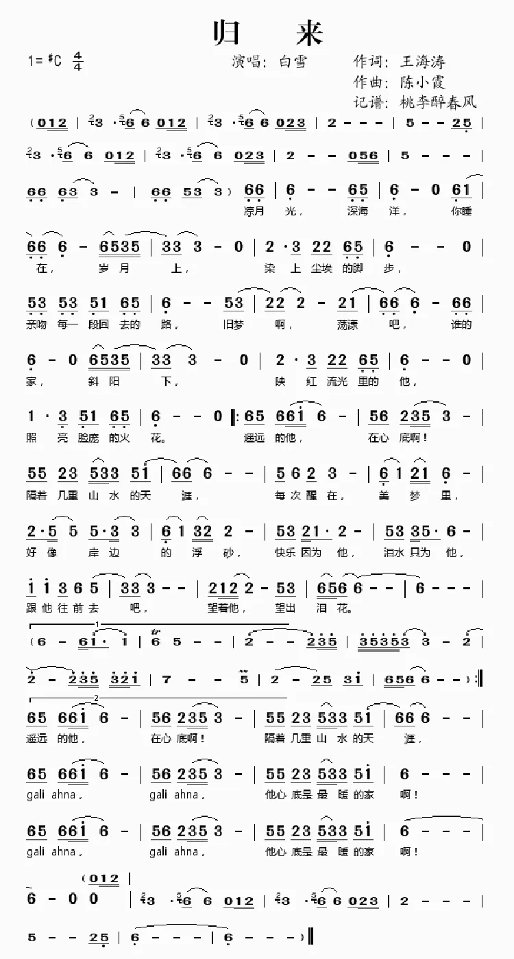 归来（王海涛词 陈小霞曲）