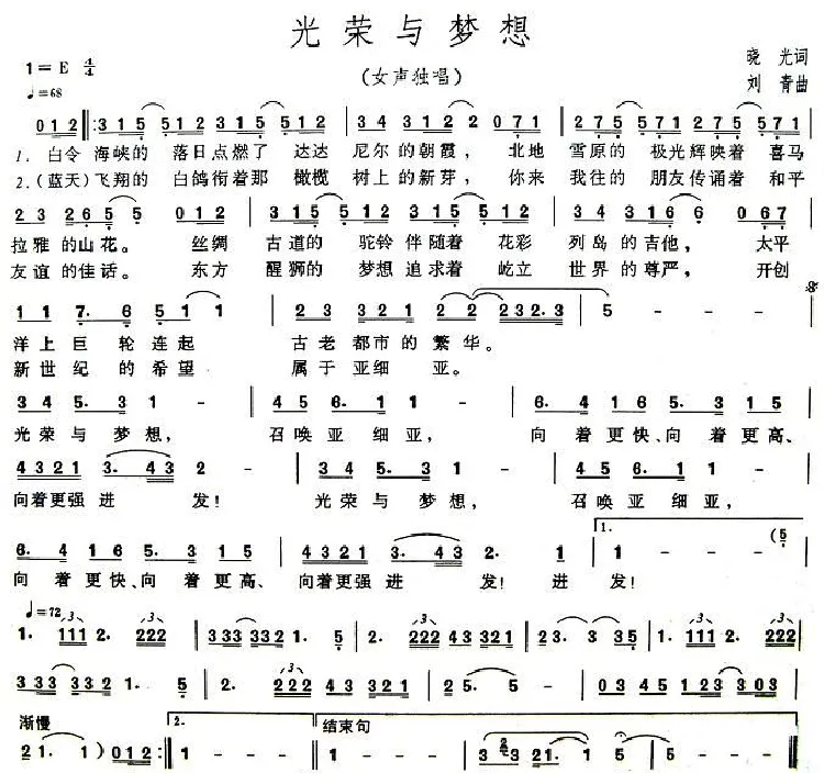 光荣与梦想（晓光词 刘青曲）