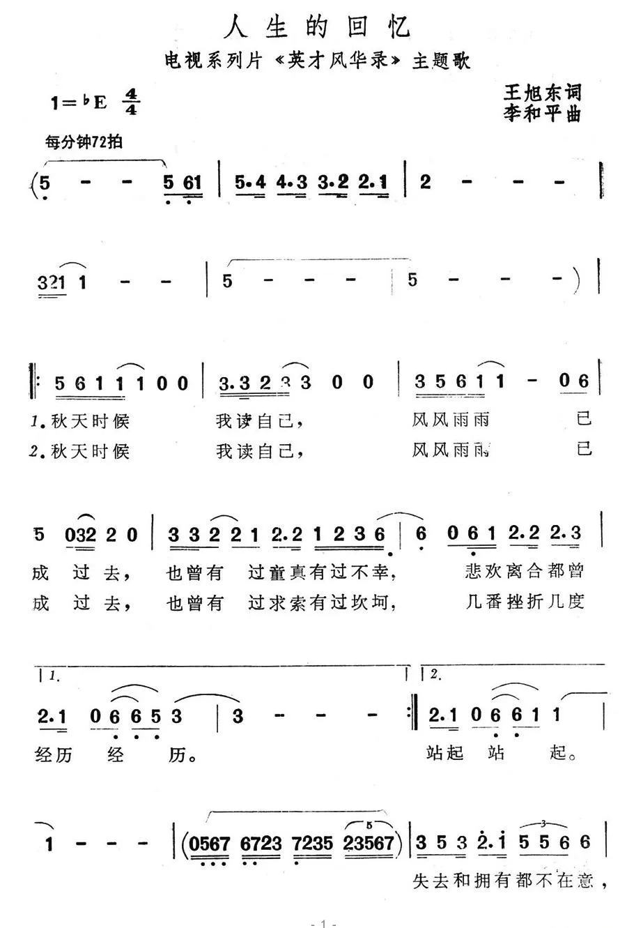 人生的回忆（电视系列片《英才风华录》主题歌）