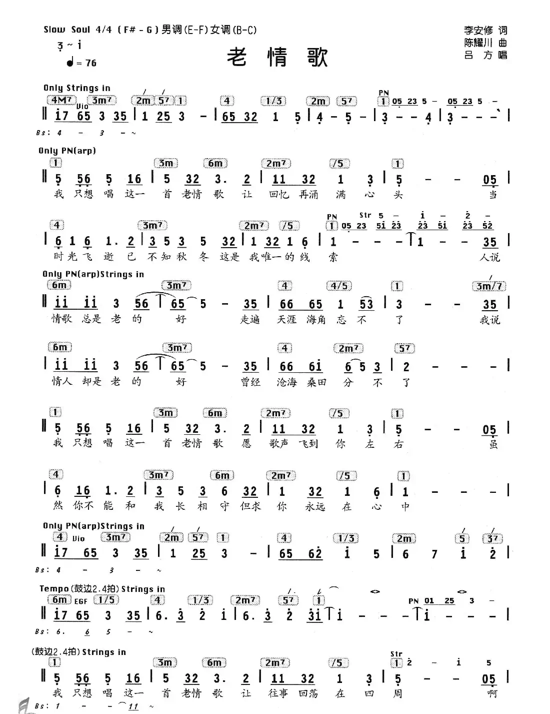 老情歌(李安修词 陈耀川曲、编配乐谱)