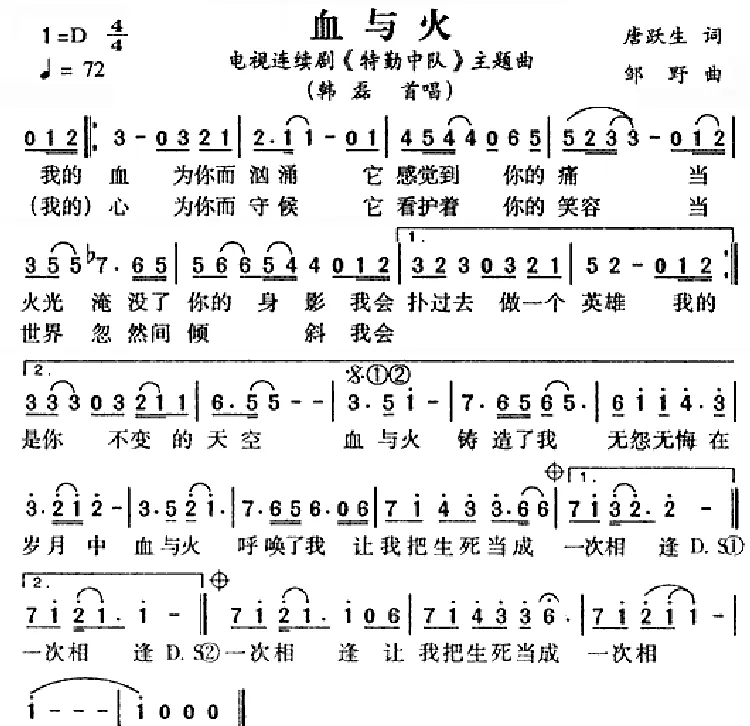 血与火（《特勤中队》主题曲）