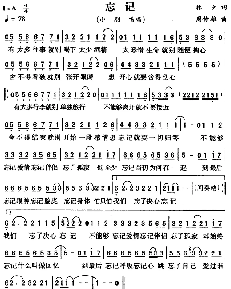 忘记（林夕词 周传雄曲）