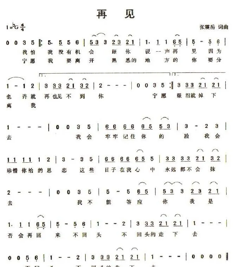 再见（张震岳词 张震岳曲）