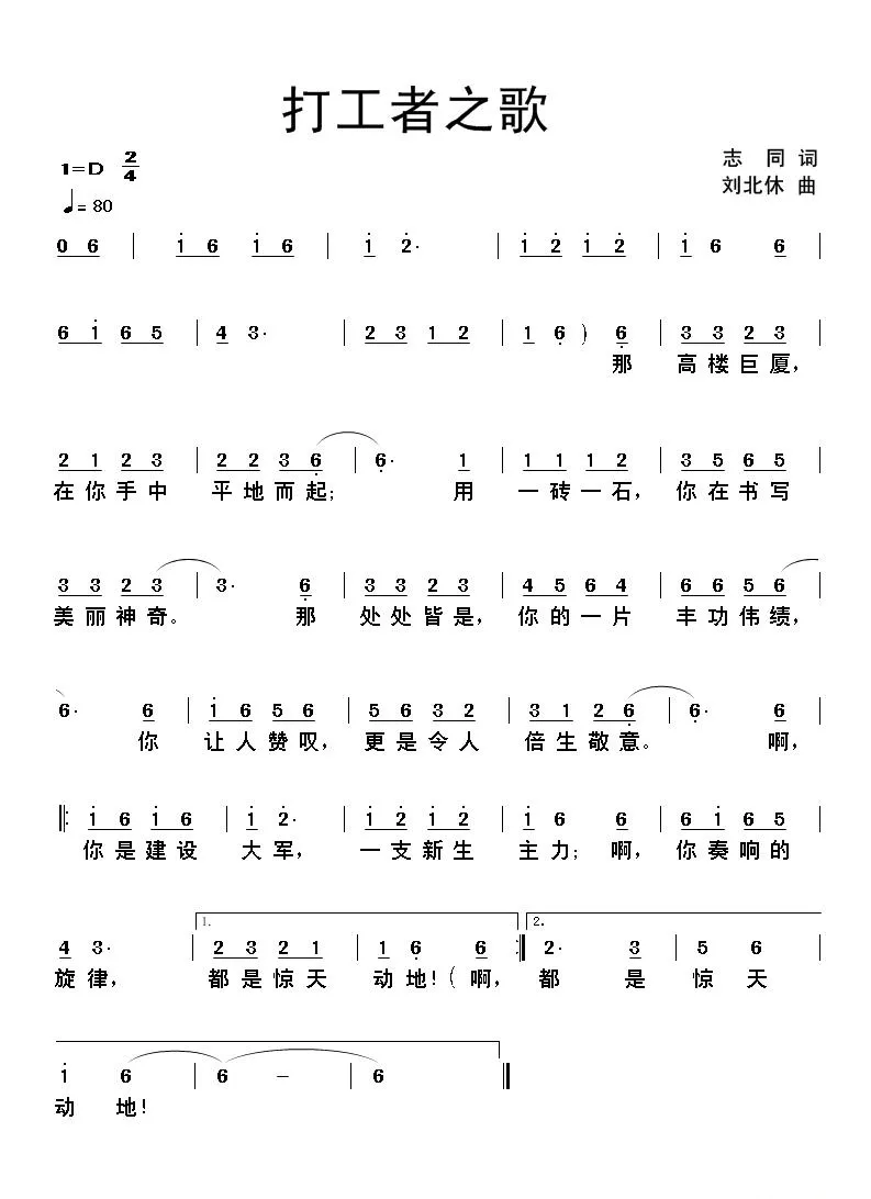 打工者之歌（志同词 刘北休曲）