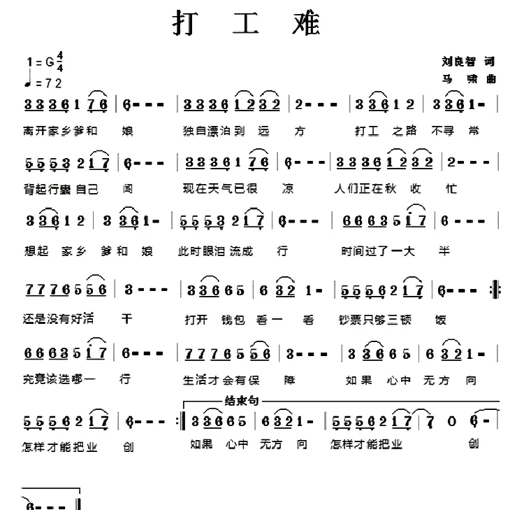 打工难（刘良智词 马啸曲）