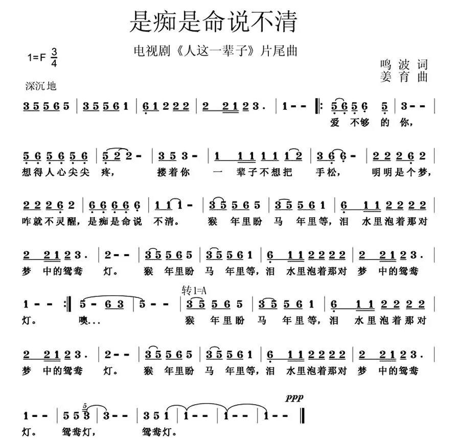 是痴是命说不清（电视剧《人这一辈子》片尾曲）