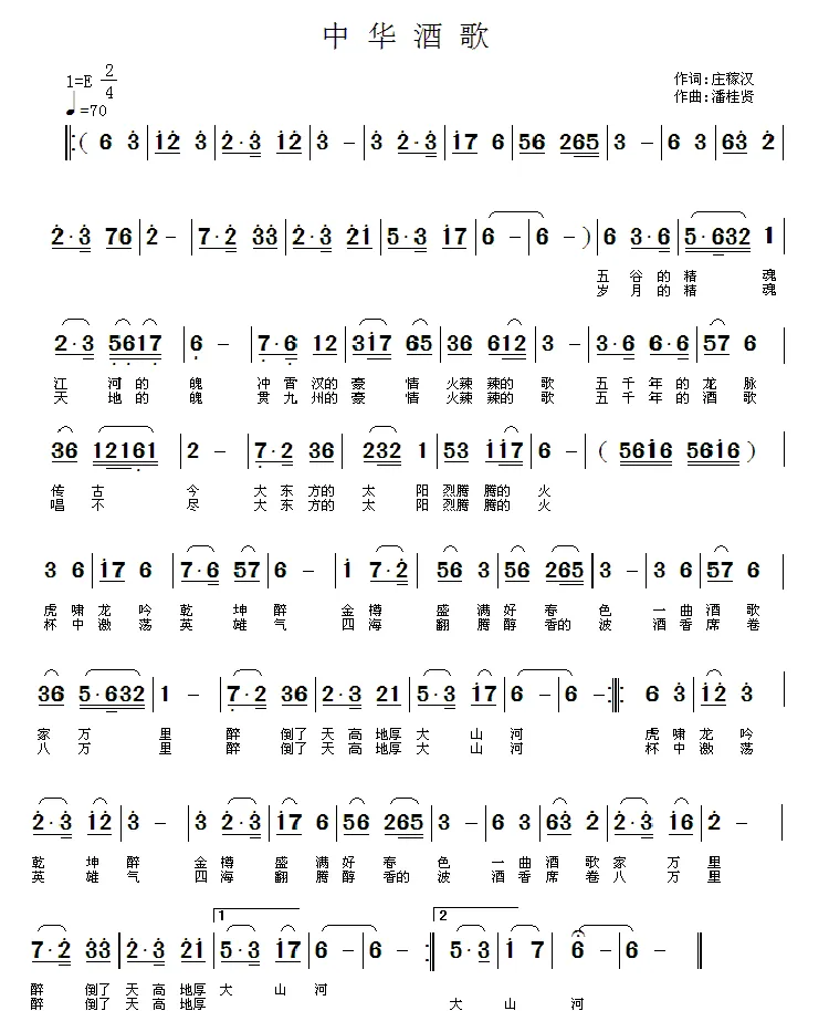 中华酒歌（庄稼汉词 潘桂贤曲）