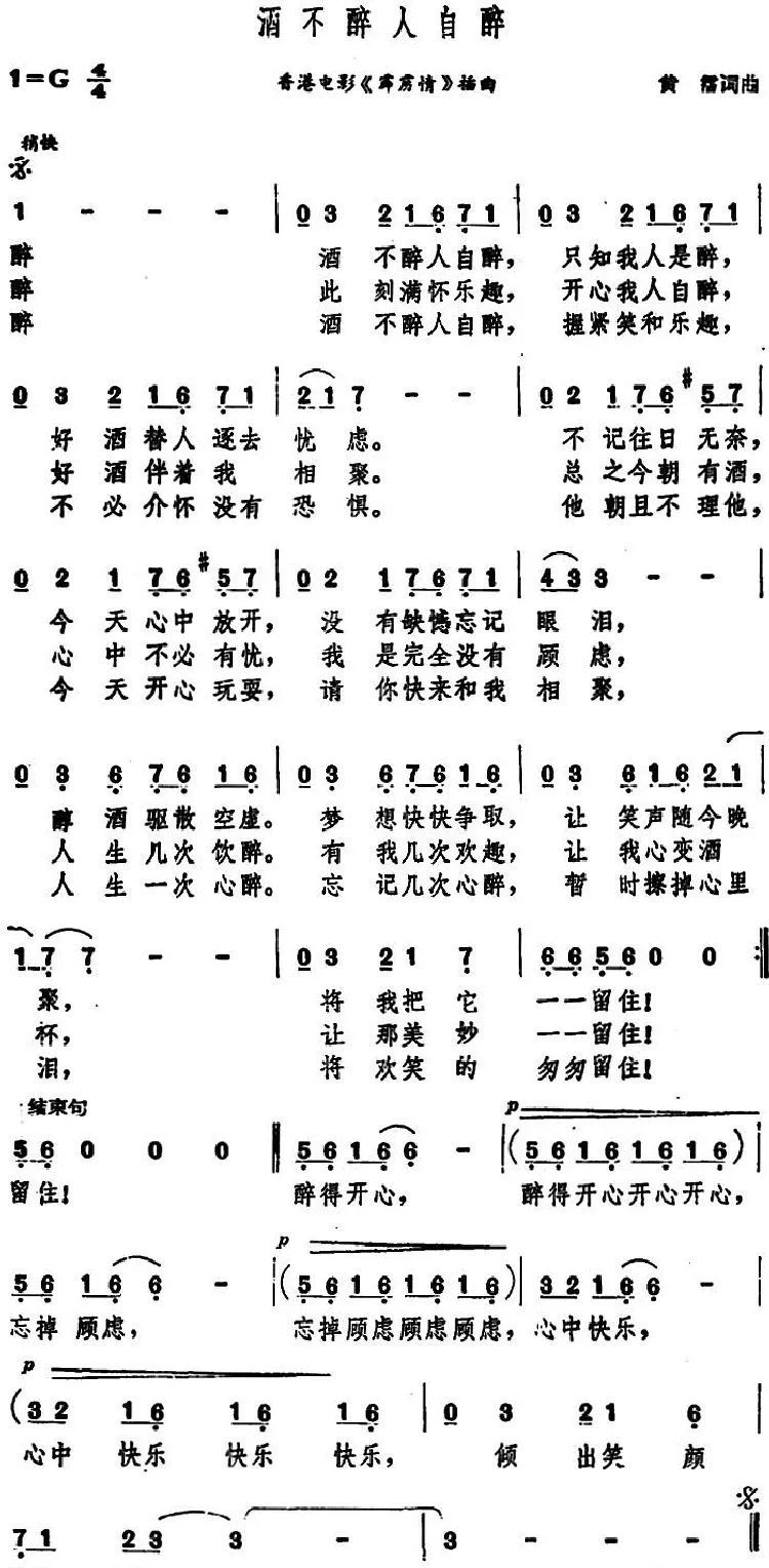 酒不醉人自醉（香港电影《霹雳情》插曲）