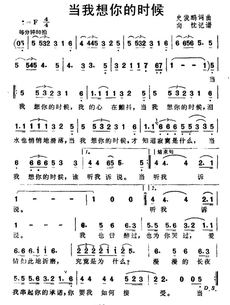 当我想你的时候（史俊鹏词曲）
