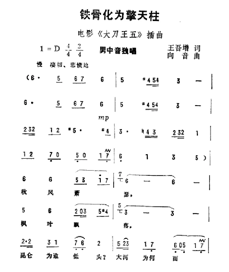 铁骨化为擎天柱（电影《大刀王五》插曲）