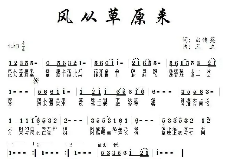 风从草原来（白传英词 王立曲）