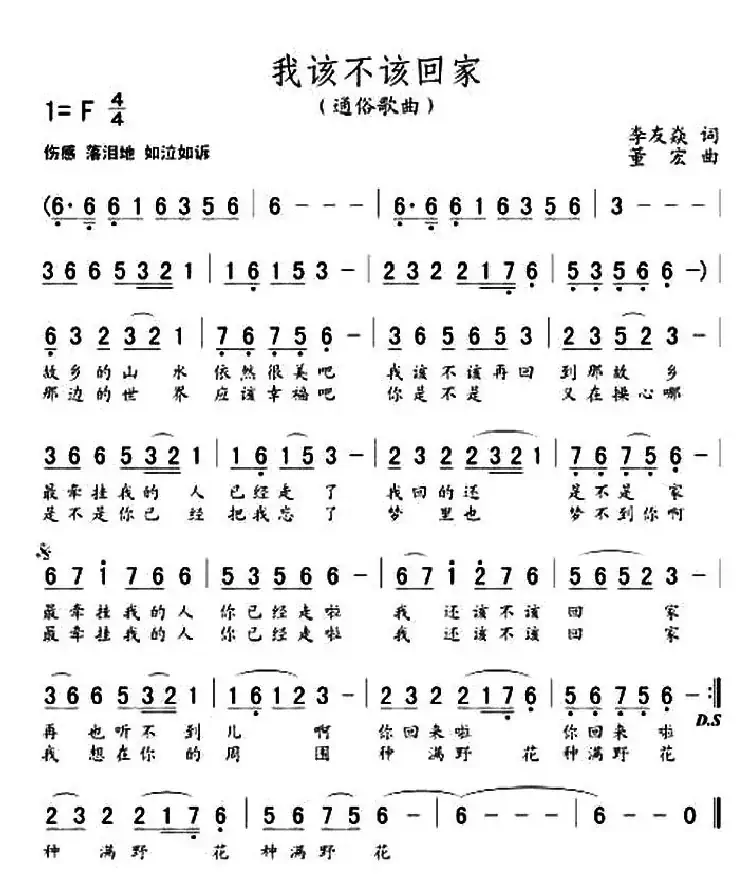 我该不该回家（李友焱词 董宏曲）