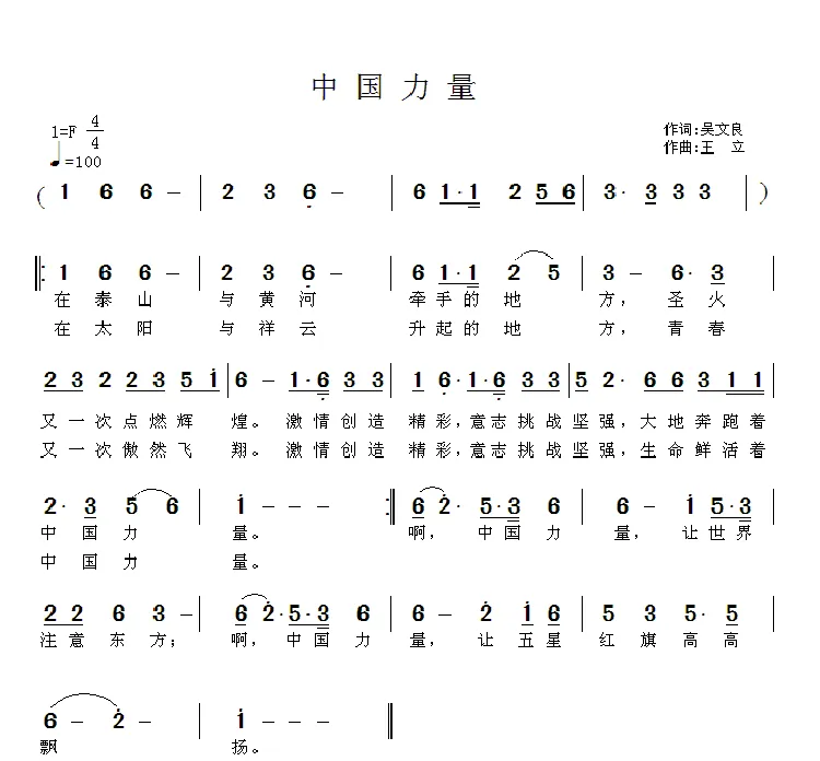中国力量（吴文良词 王立曲）