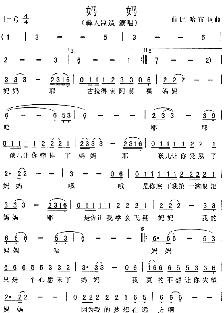 妈妈（曲比哈布词曲）