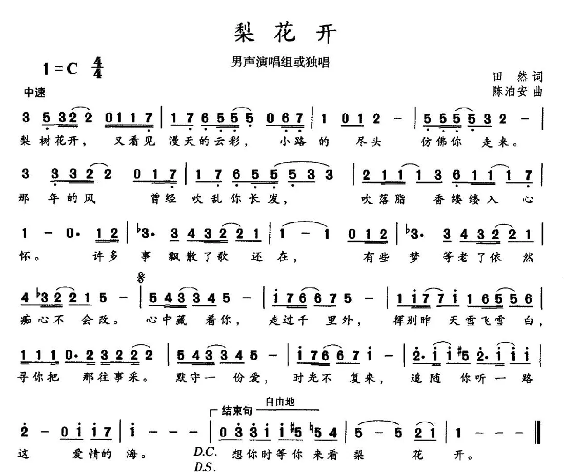 梨花开（田然词 陈泊安曲）